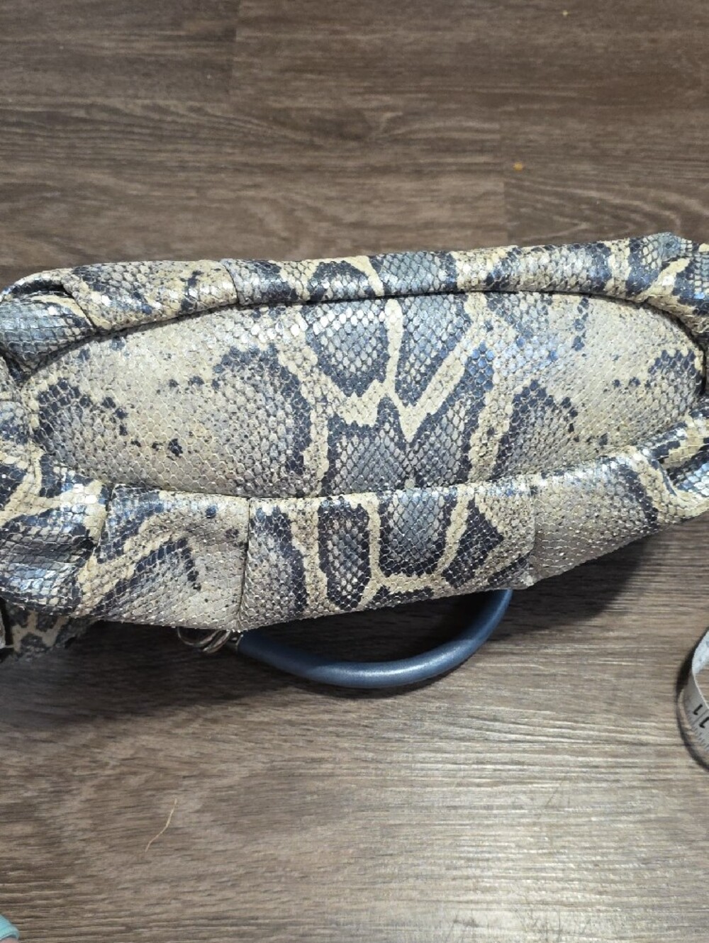 Coach Blue and Cream Snake-Print Leather Satchel with Silver Hardware - Picture 3 of 11